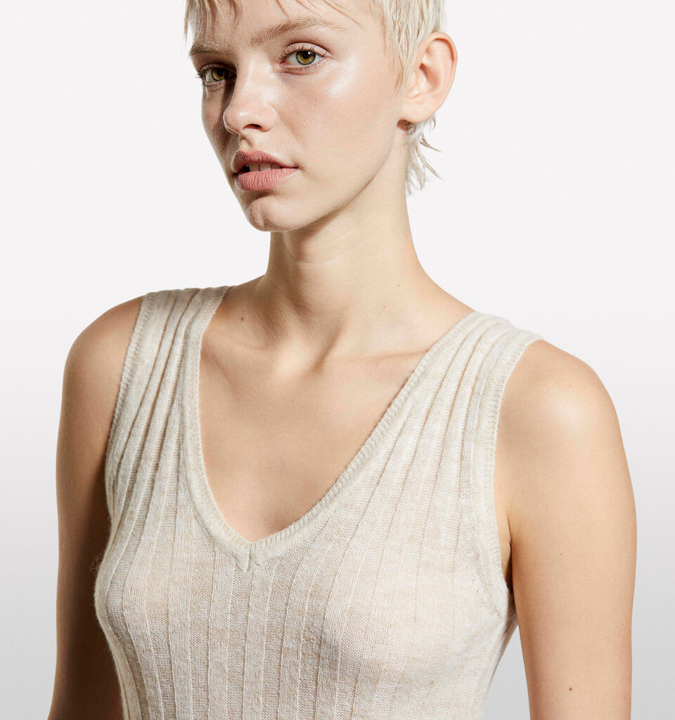 Cream white knit tank top - women's tops - Creamy White | Sisley image number 4